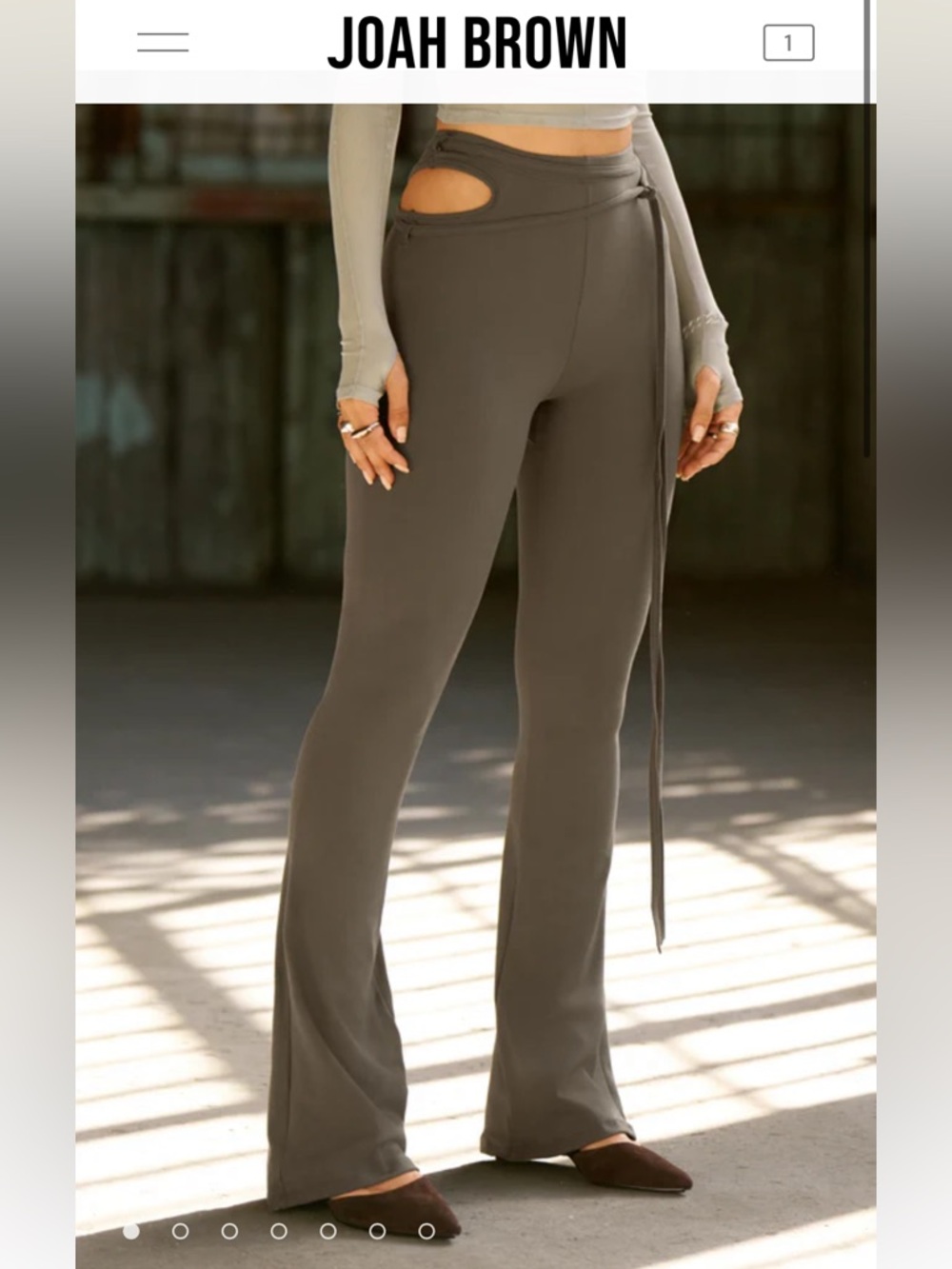 Joah Brown Cut Out Mini Flare Legging Pant Sueded Carob Brown Olive S/M